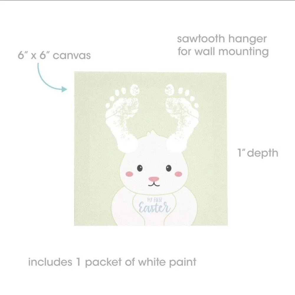 Pearhead My First Easter Baby Footprint Canvas Kit Bunny Keepsake 6x6 Mint Green